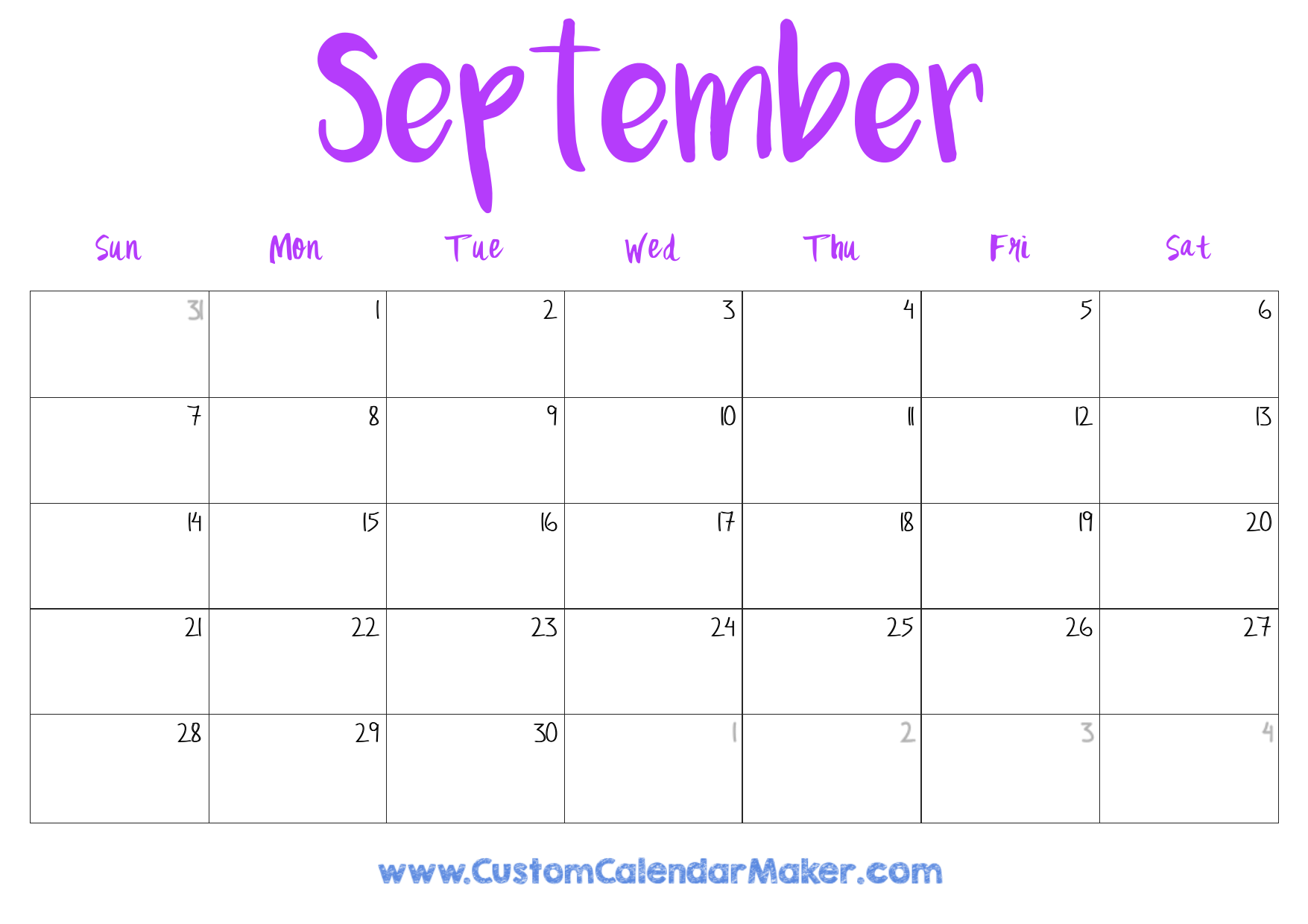 September 2025 Printable Calendar 23 Free Templates PDF Custom Calendar Maker