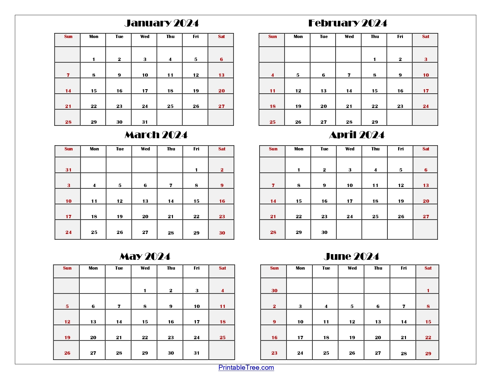 Six Month Calendar 2024 2025 Printable PDF 6 Months Calendar