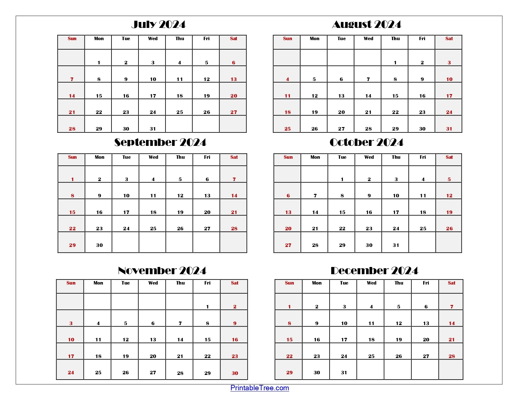 Six Month Calendar 2024 2025 Printable PDF 6 Months Calendar