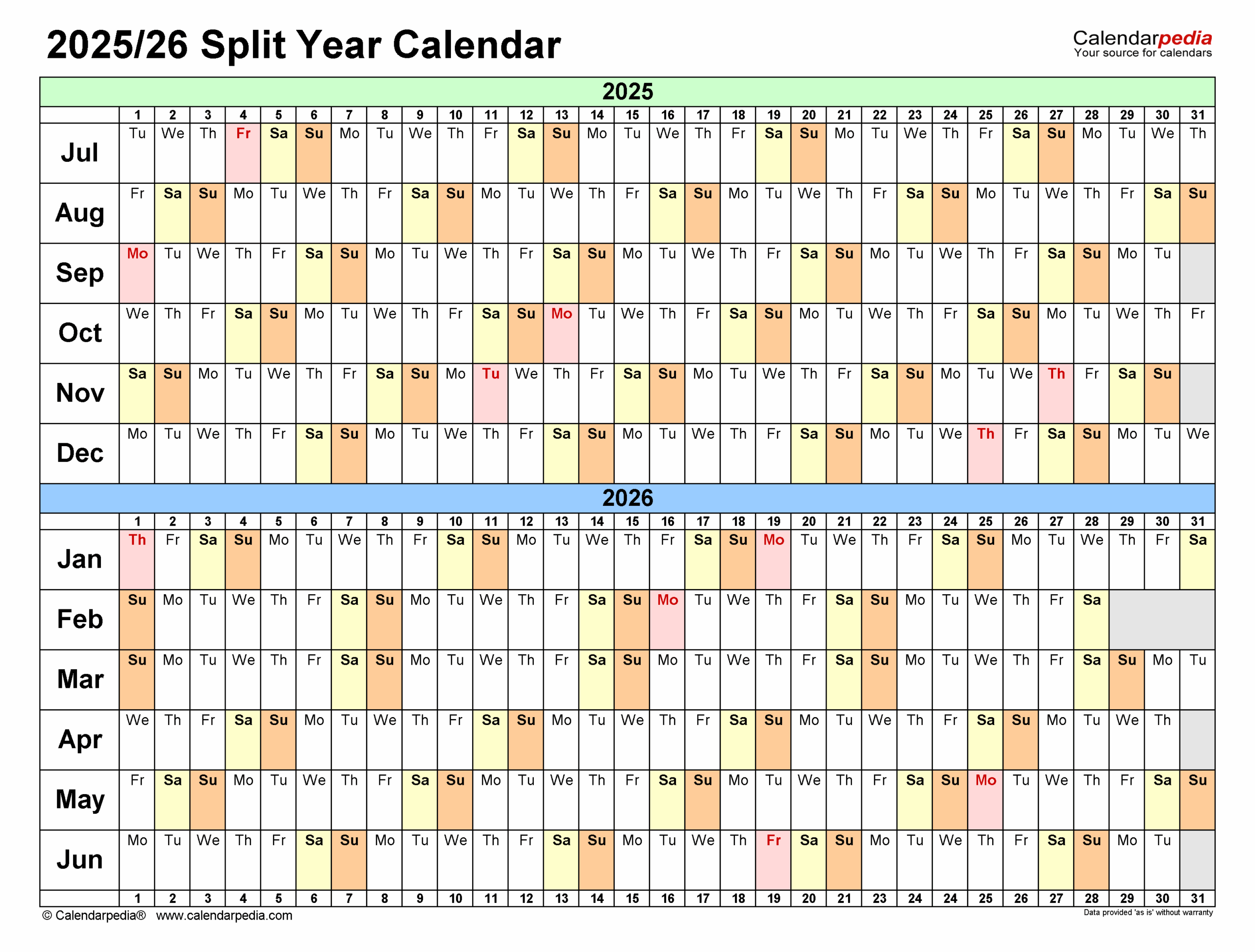 Printable July 2025 June 2026 Calendar