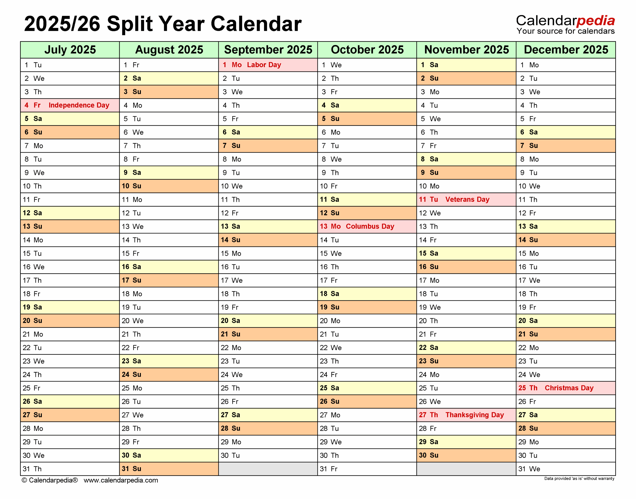 Free Printable 12 Month Calendar July Throught December 2025