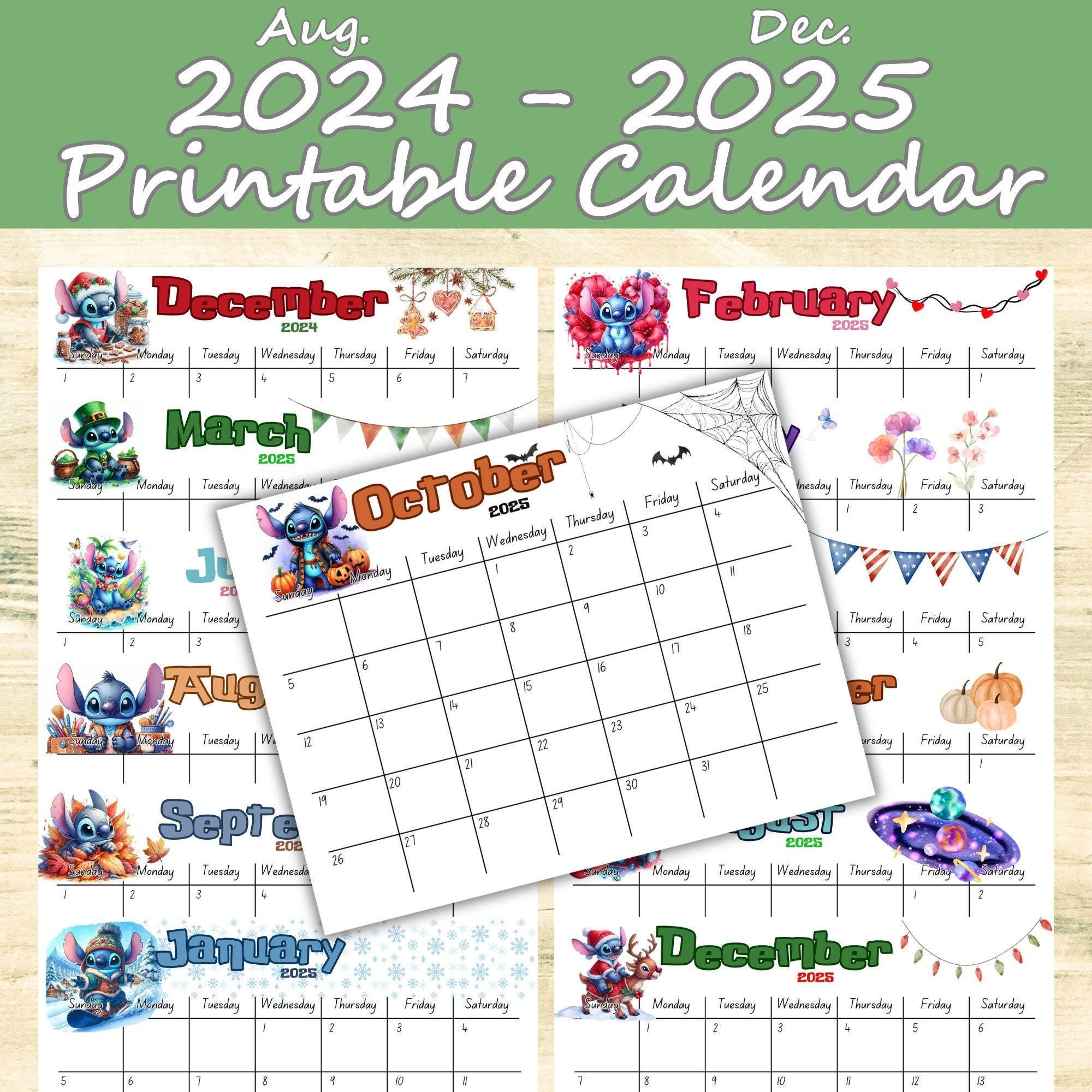 Stitch 2024 2025 Calendar Printable Calendar Editable Calendar Etsy
