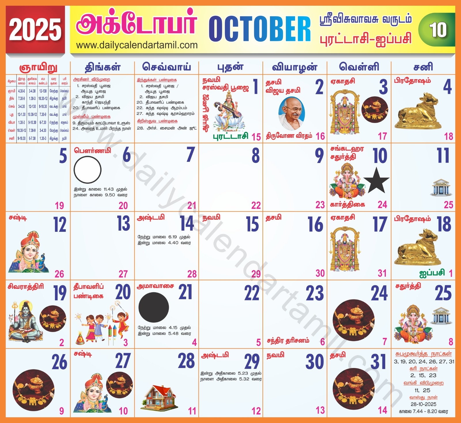 Tamil Calendar October 2025 2025 