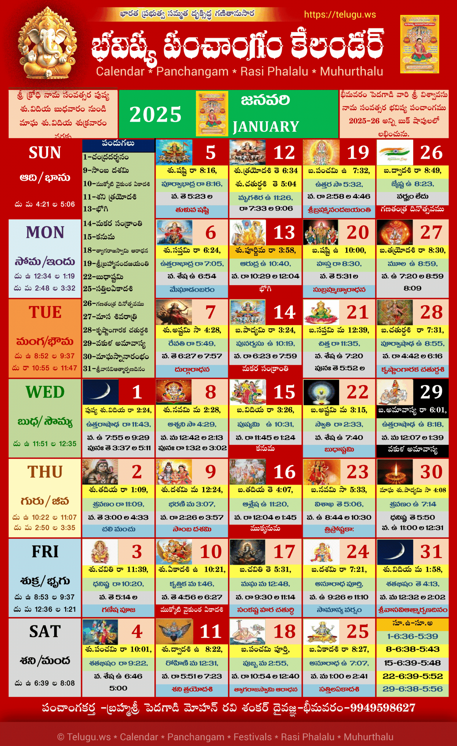 Telugu Calendar 2025 October
