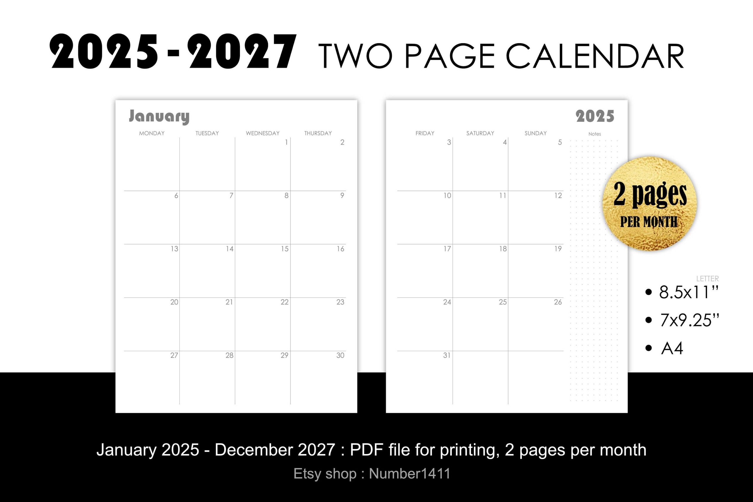 Free Printable A5 2025 Monthly 2 Page Calendar