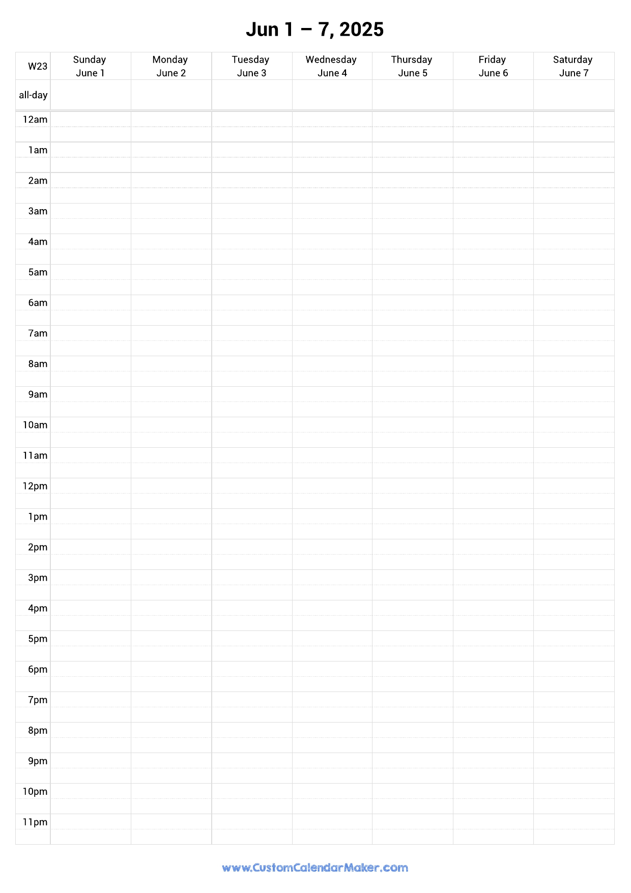Weekly Calendar June 2025 Custom Calendar Maker