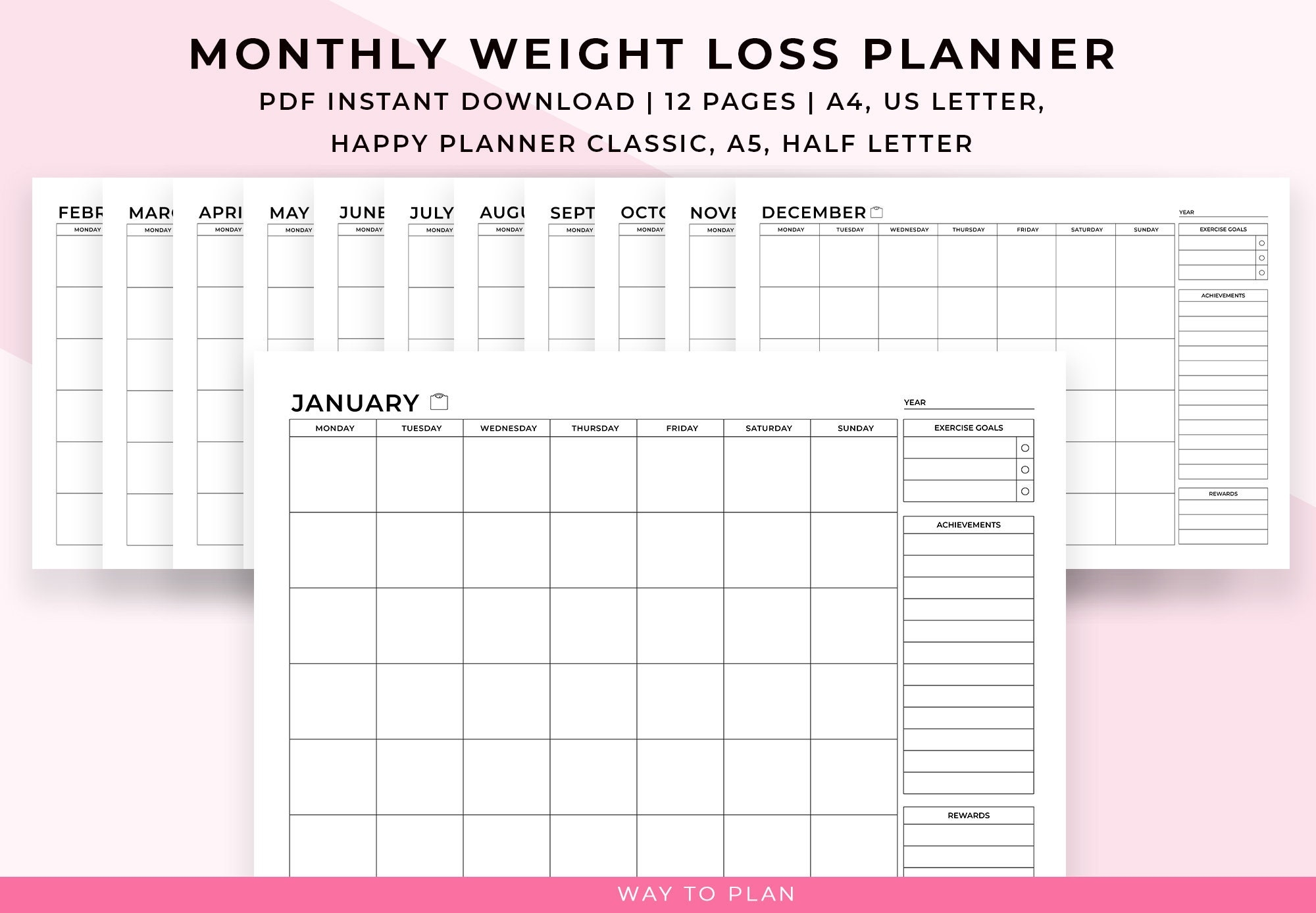 Weight Loss Calendar 2025 Monthly Weight Loss For Accountability 