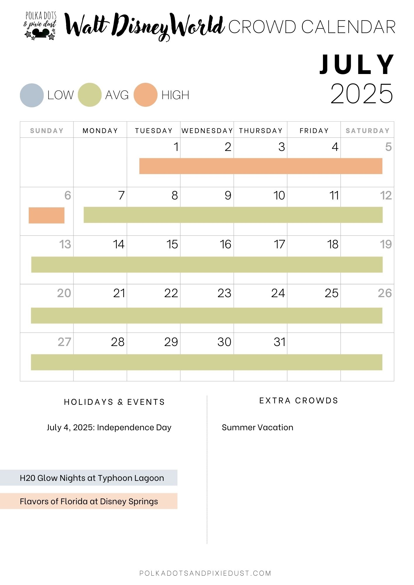 July Disney World Crowd Calendar 2025