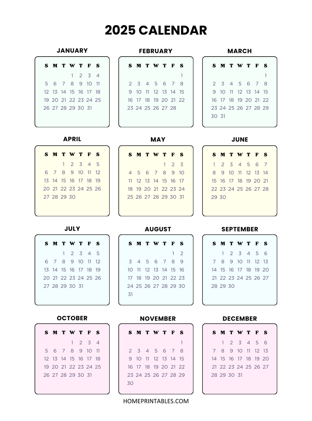 Yearly Calendar 2025 On One Page 40 Best Free Templates 