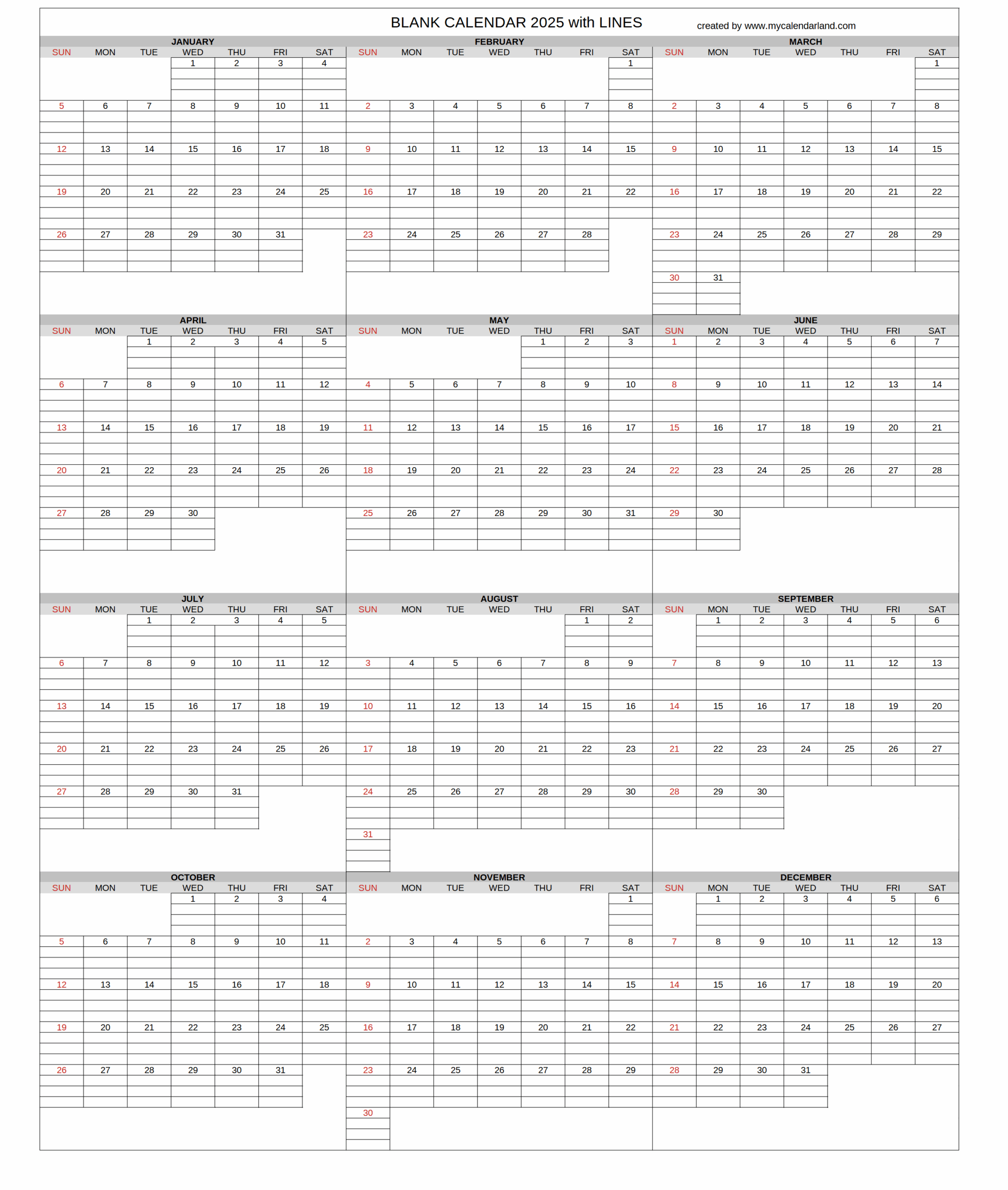 Free Printable 2025 Calender That I Can Write On