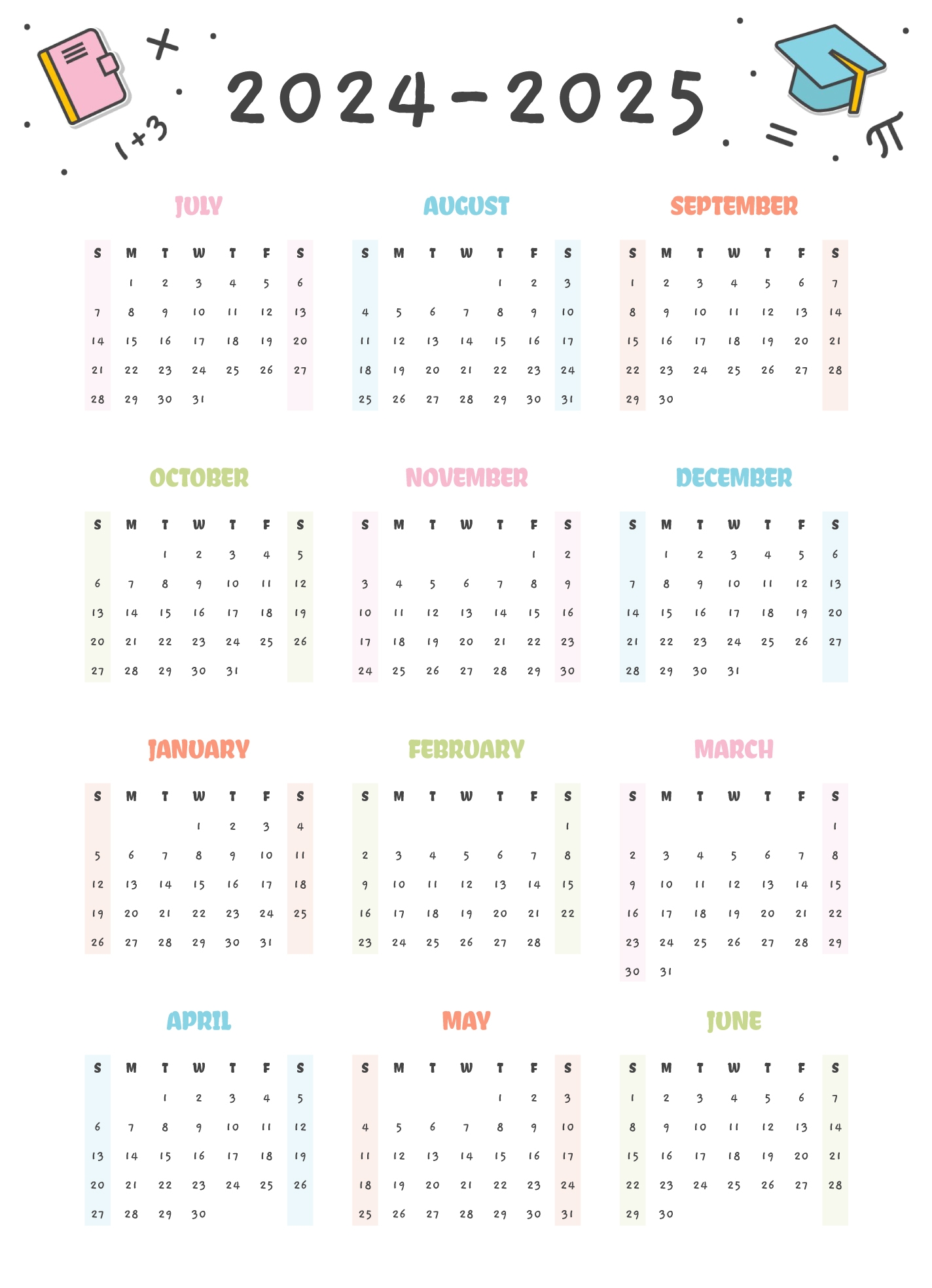Yearly School Calendar 2024 2025 Free Google Docs Template Gdoc io