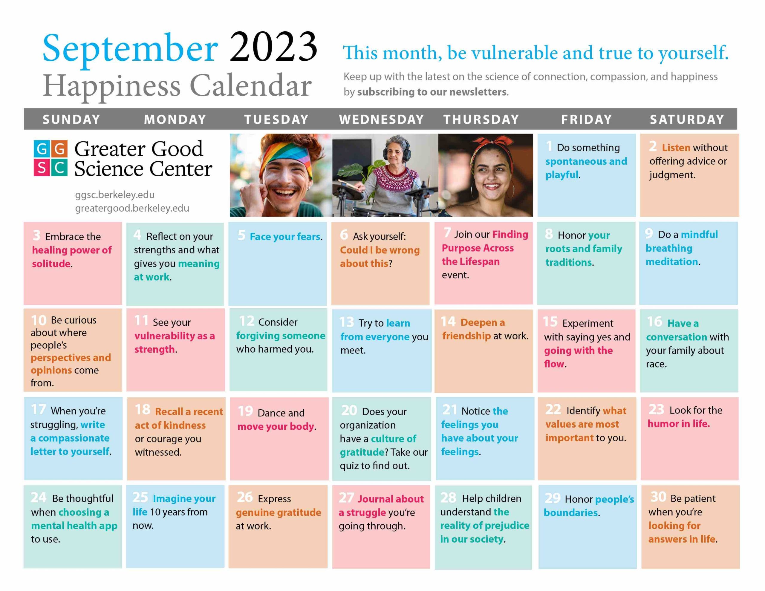 Your Happiness Calendar For September 2023