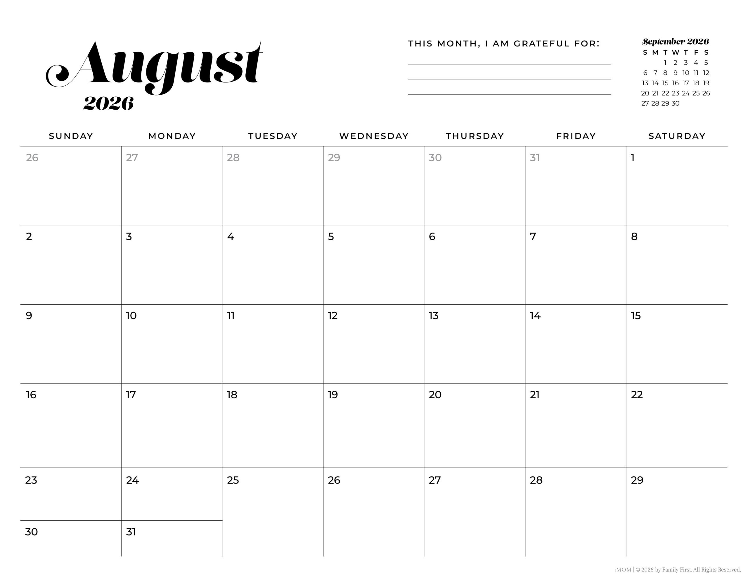 2025 2026 Simple Printable Calendar For Moms IMOM
