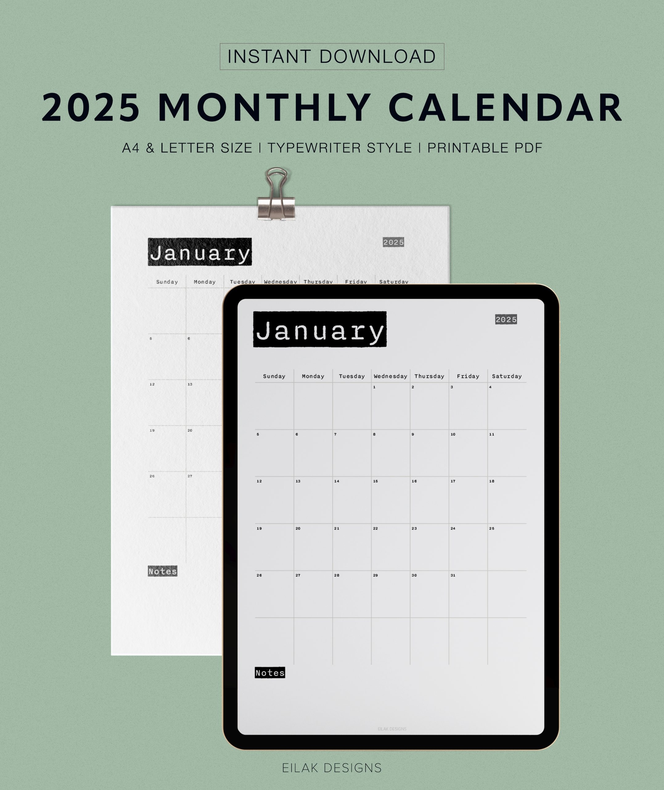 Free Printable 2025 Waterproof Calendar