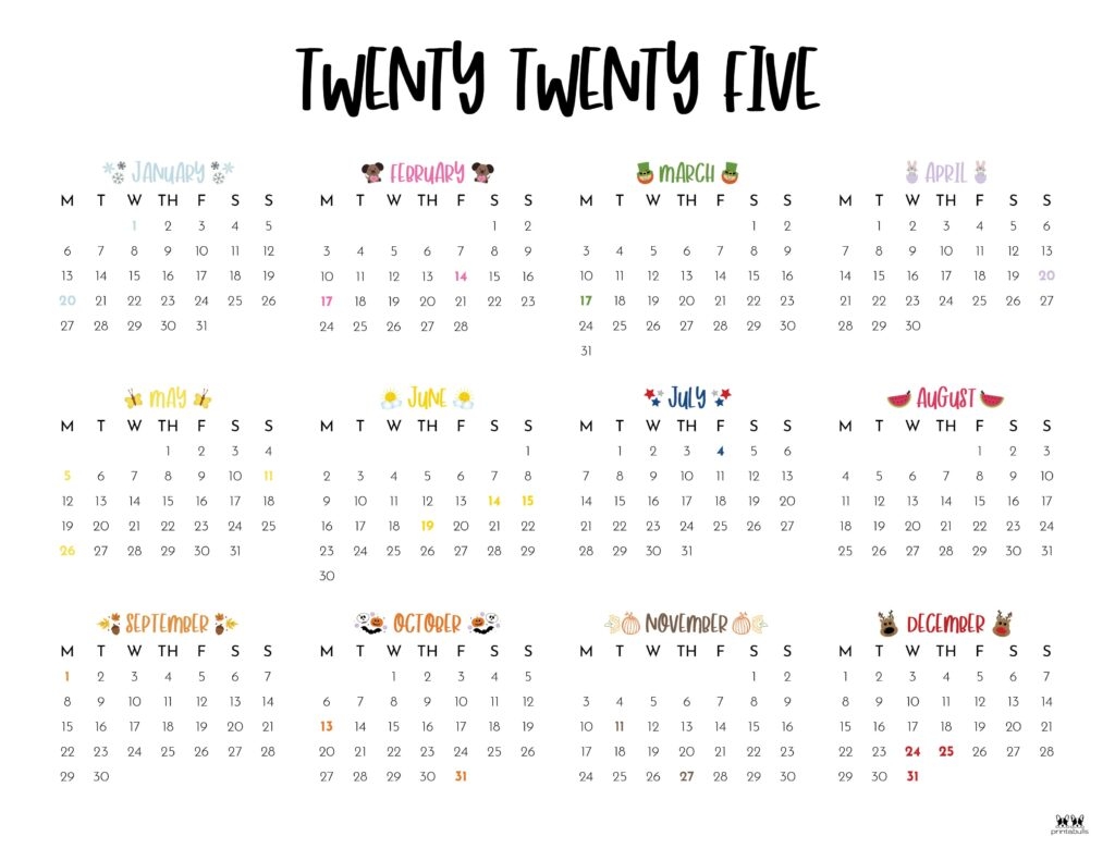 Free Printable 1 Page 2025 Calendar With Holidays