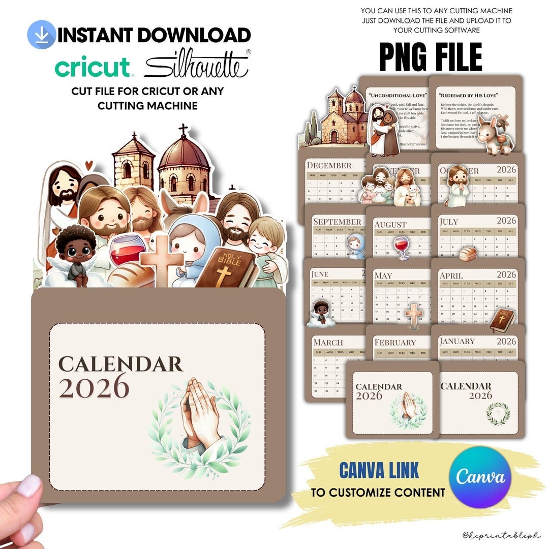 2026 Christian Stacked Desk Calendar Png Files Jpg Pdf Calendar Editable Canva Cut Files For Cutting Machine Printable Desktop Calendar Etsy
