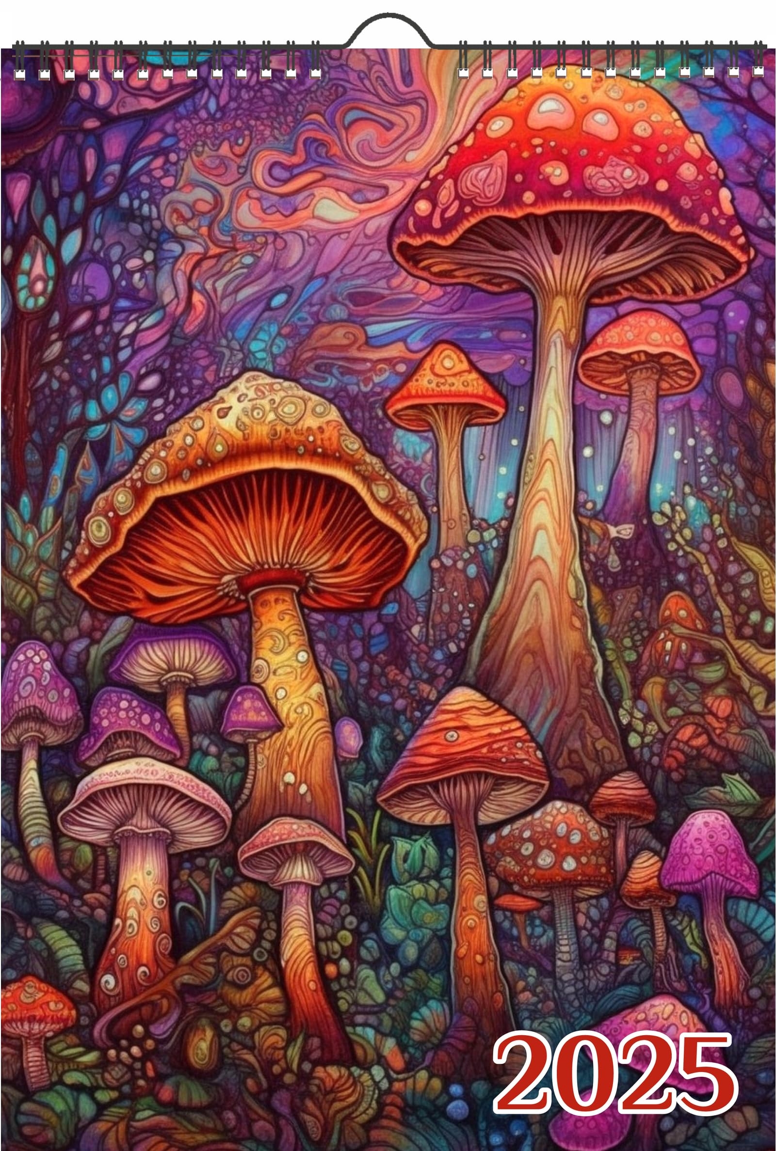 Amazon 2025 Wall Calendar 12 Pages 8 x12 Fascinating Hippie Mushrooms In Bright Neon Psychedelic Colours Vintage Hippie Boho Book Illustration Poster Office Products