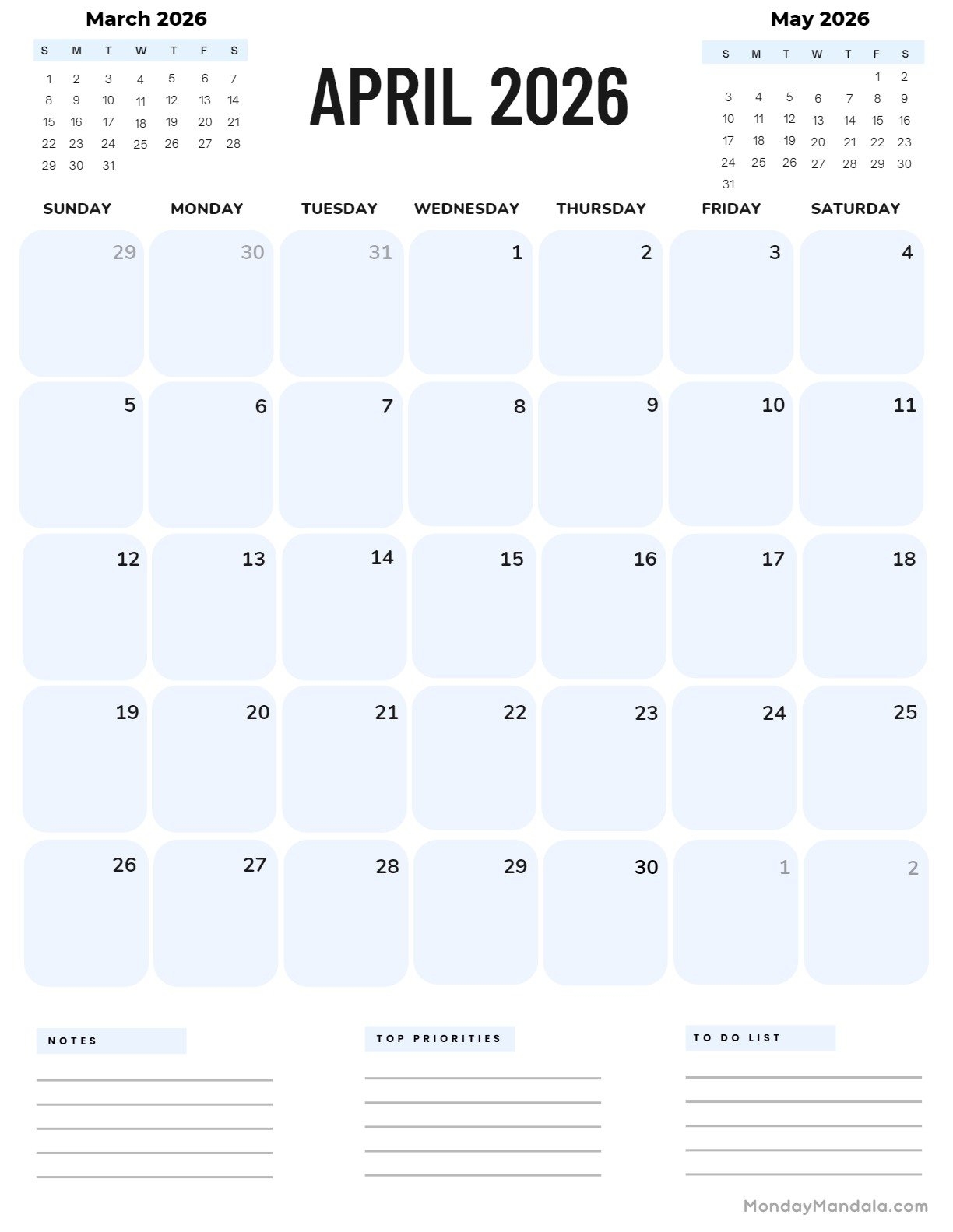 April 2026 Calendars Free PDF Printables 