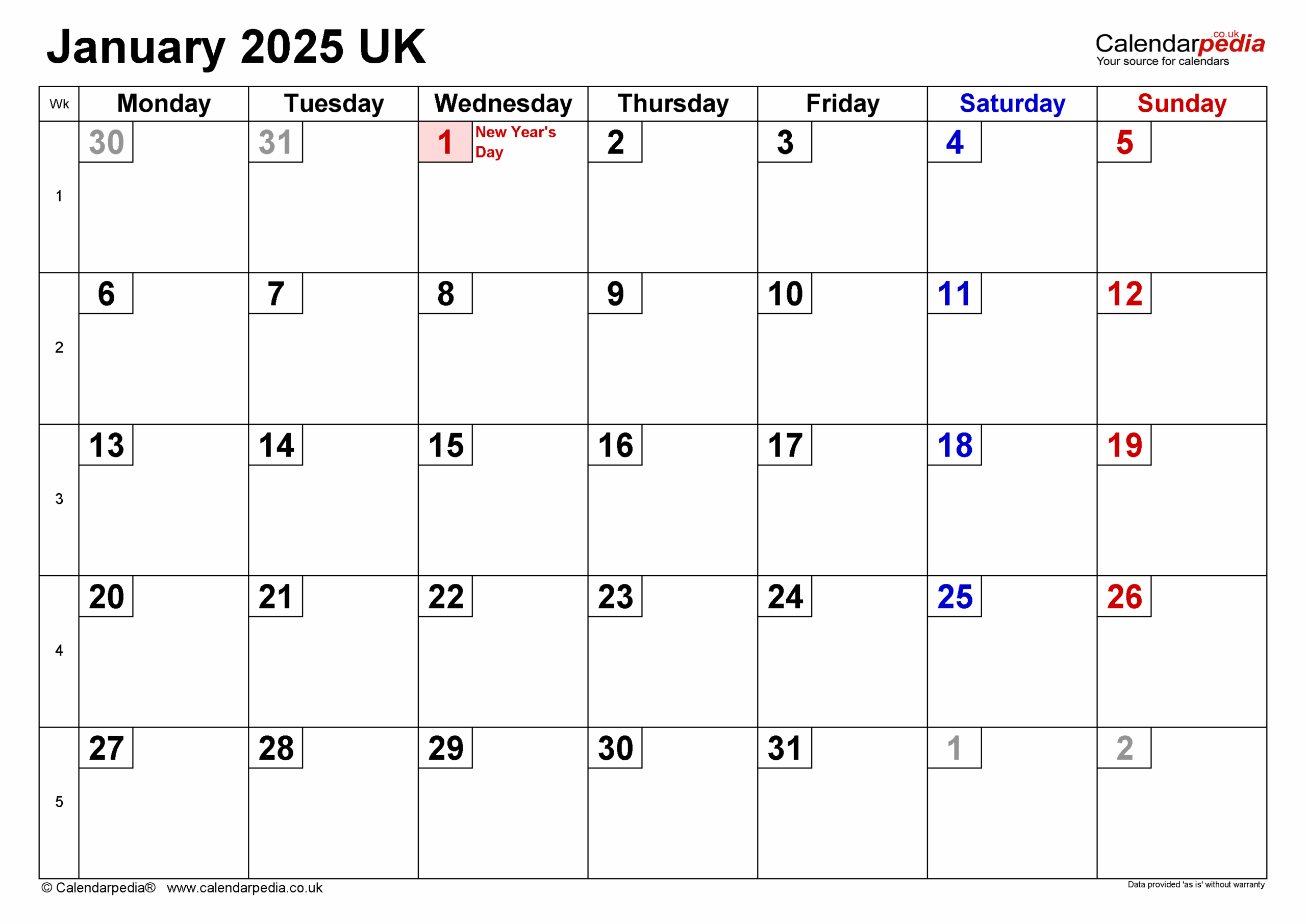 Free Printable Calendar 2025 Uk Monthly