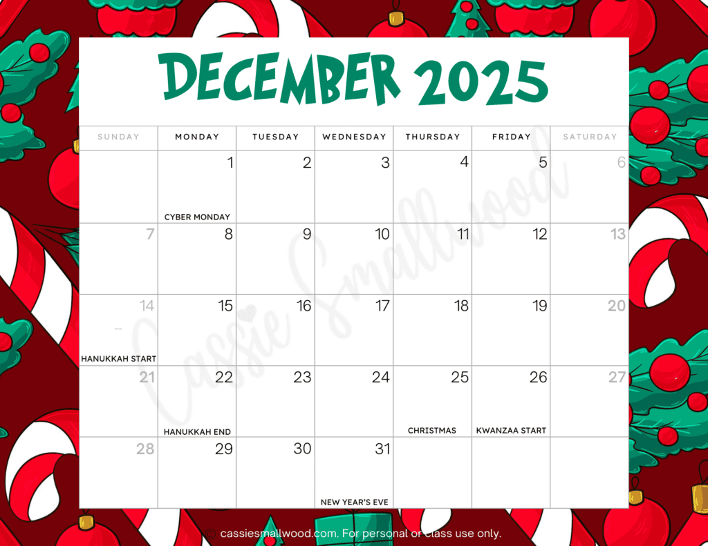 December 2025 Printable Calendar Color