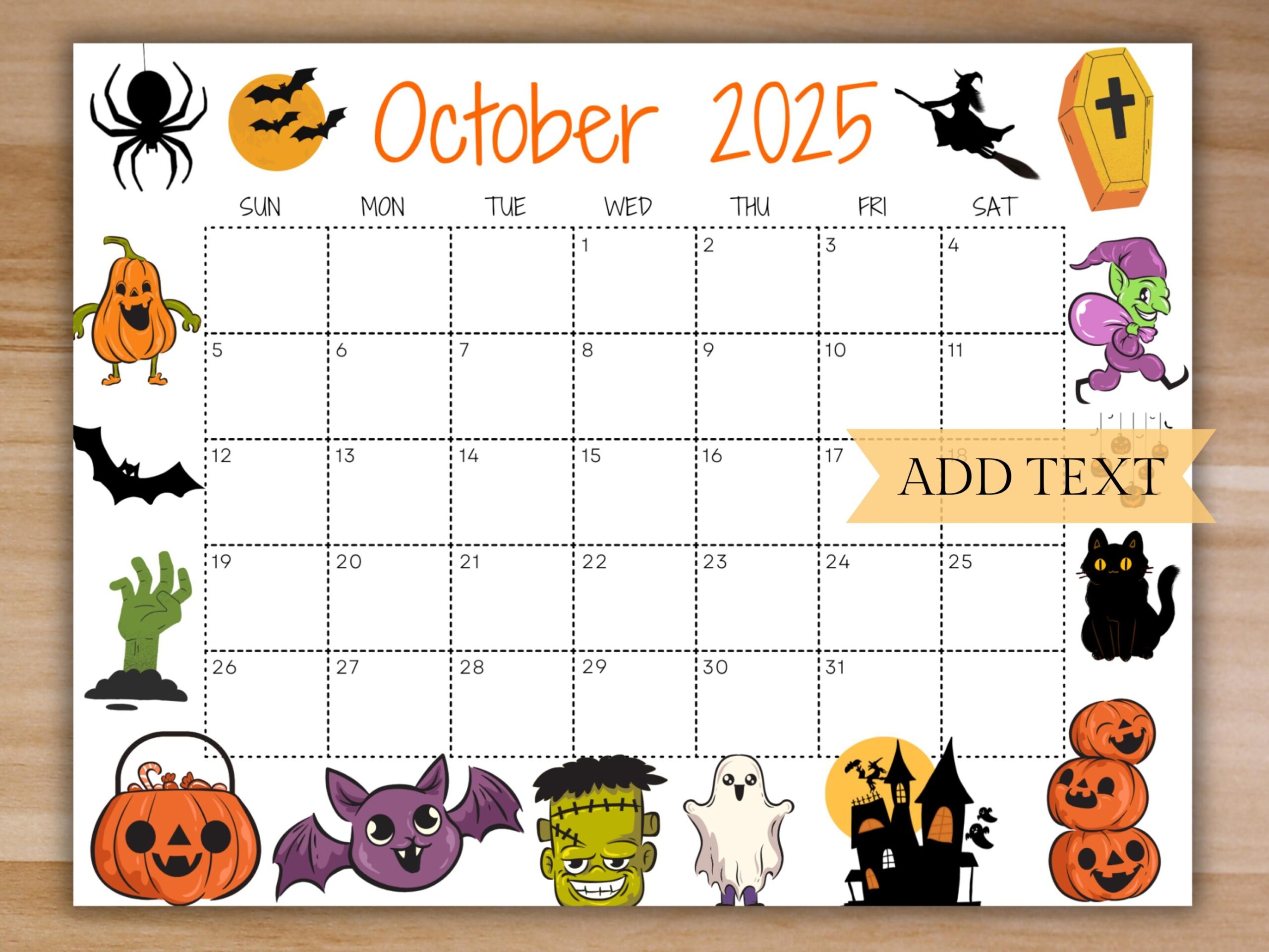Editable October 2025 Calendar Printable Spooky Halloween Calendar Trick Or Treat Cute School Calendar Kids School Schedule Orange Etsy