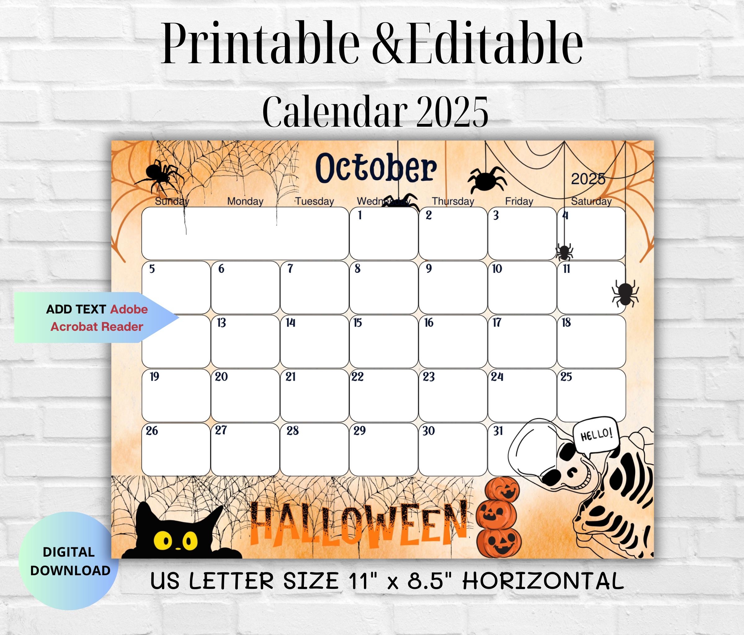 October 2025 Calendar Halloween Printable