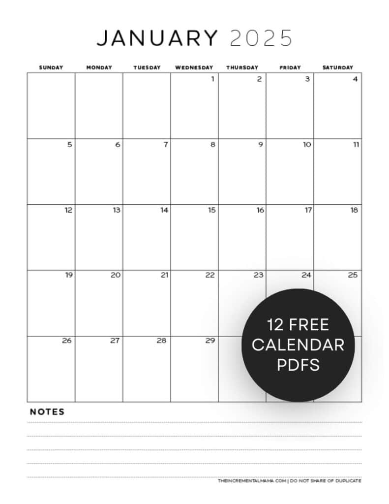 Free Printable 2025 Verticle Calendar