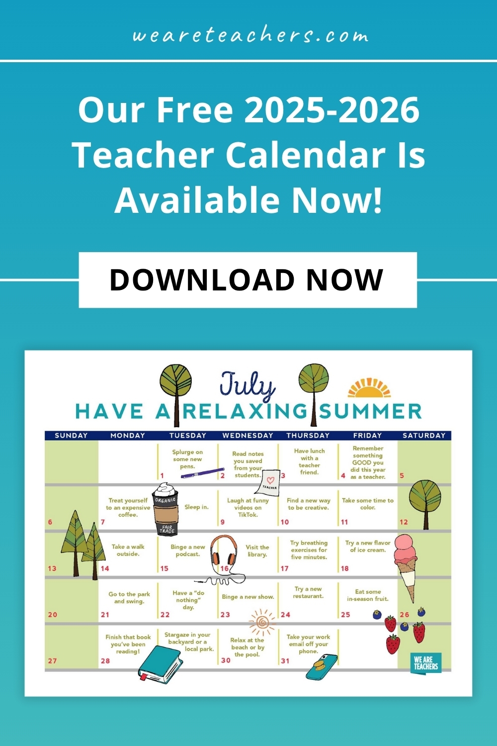 Free Printable 2025 2026 Teacher Calendar
