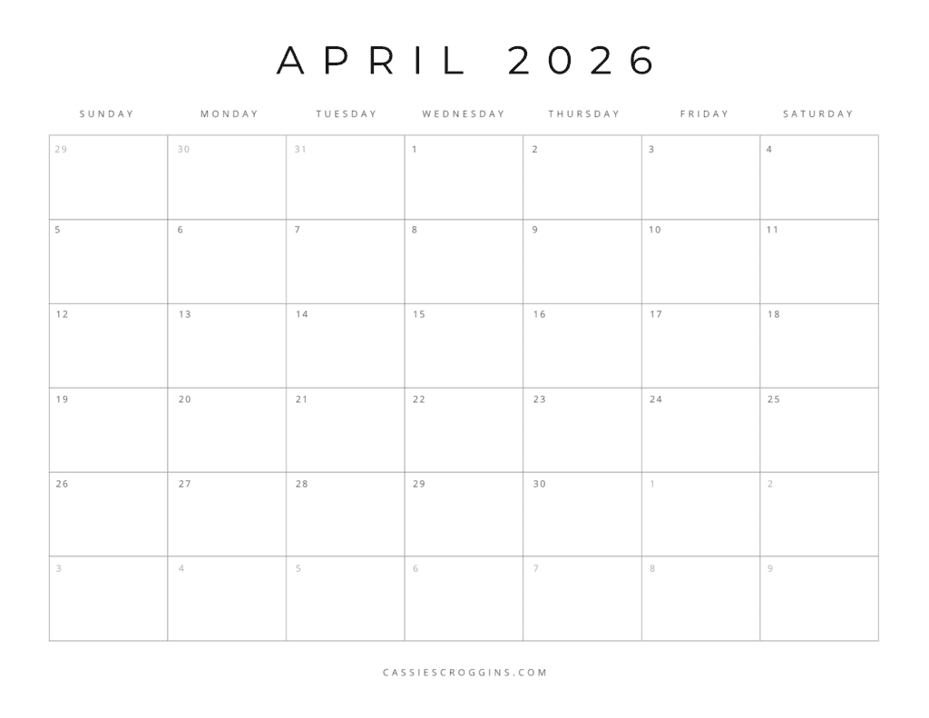 Free Printable Calendar For April 2026