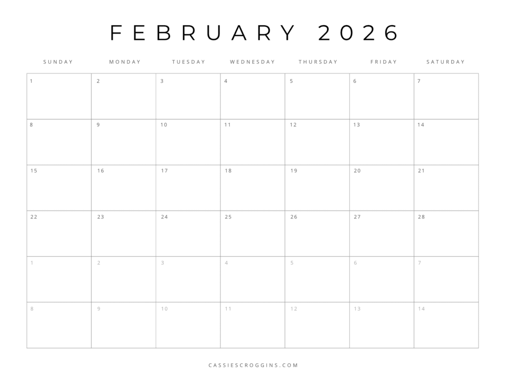 Free Printable 2026 Blank Calendar Templates All 12 Months 