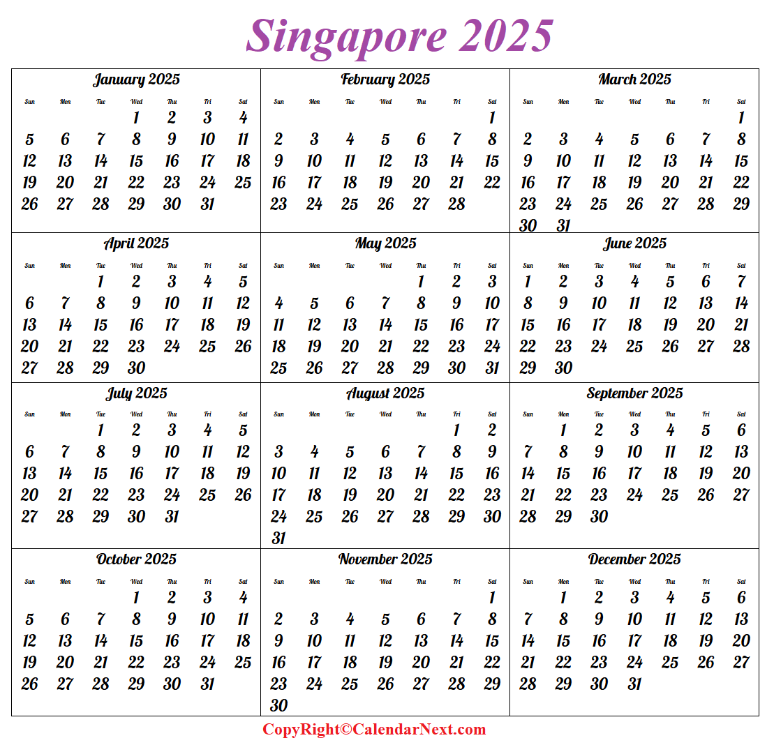 Free Singapore 2025 Calendar Printable With Holidays