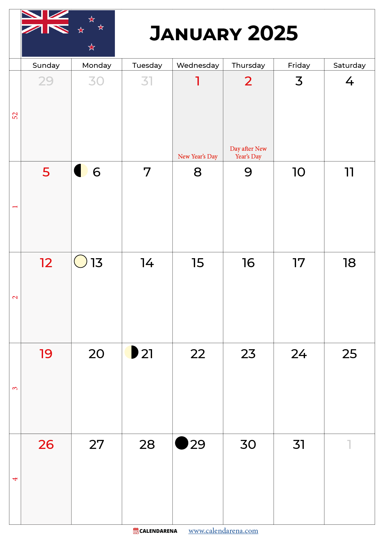 January 2025 Calendar Nz Printable