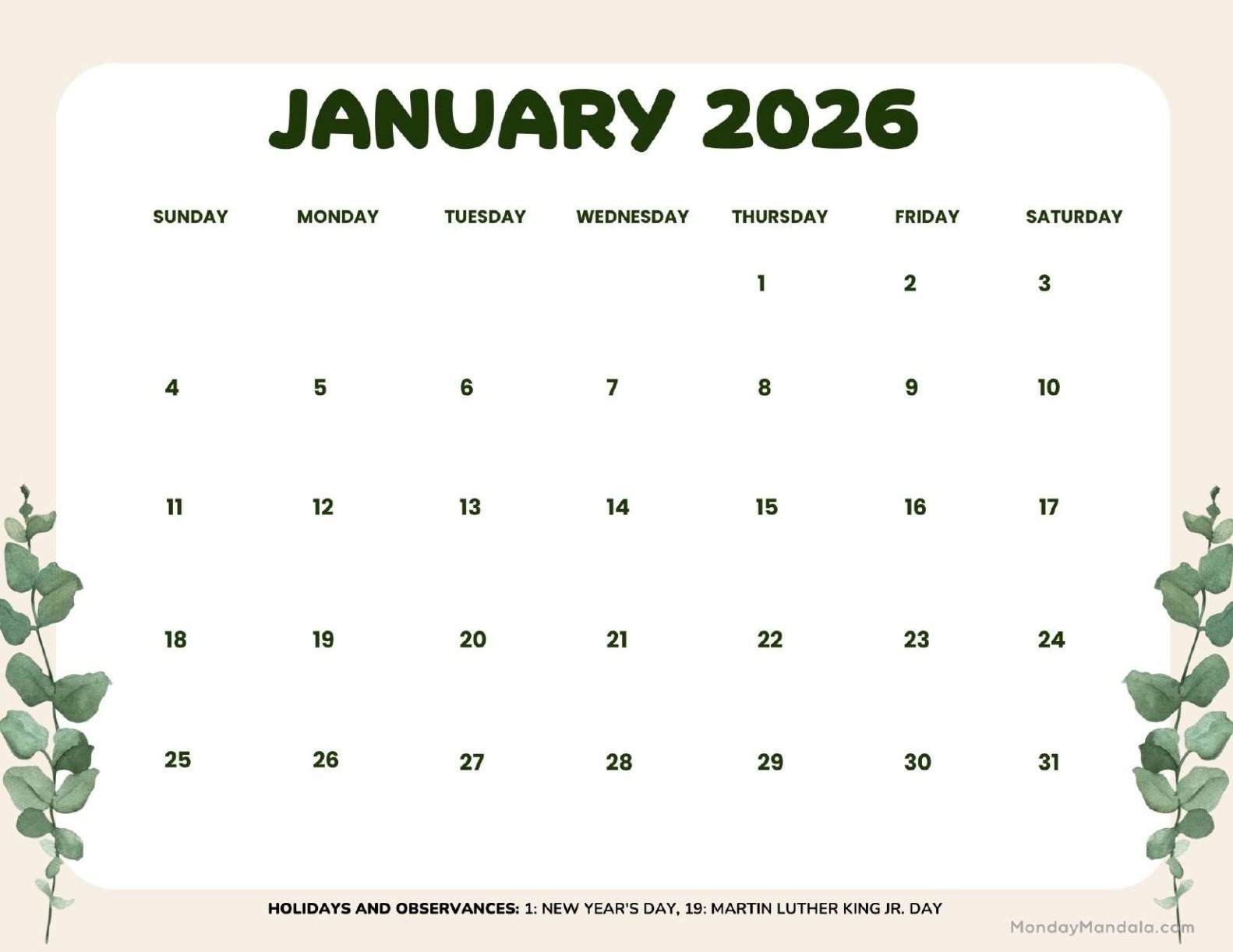 January 2026 Calendars Free PDF Printables 