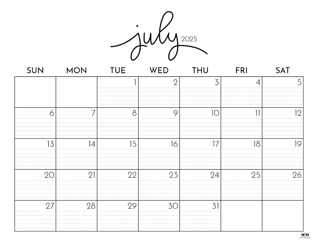 Blank July 2025 Calendar Editable