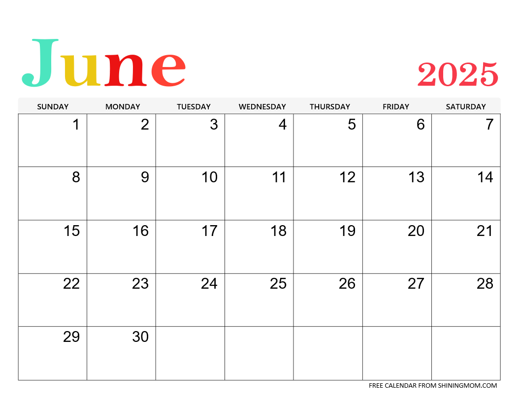 Free Printable Calendar July 2025 June 2025
