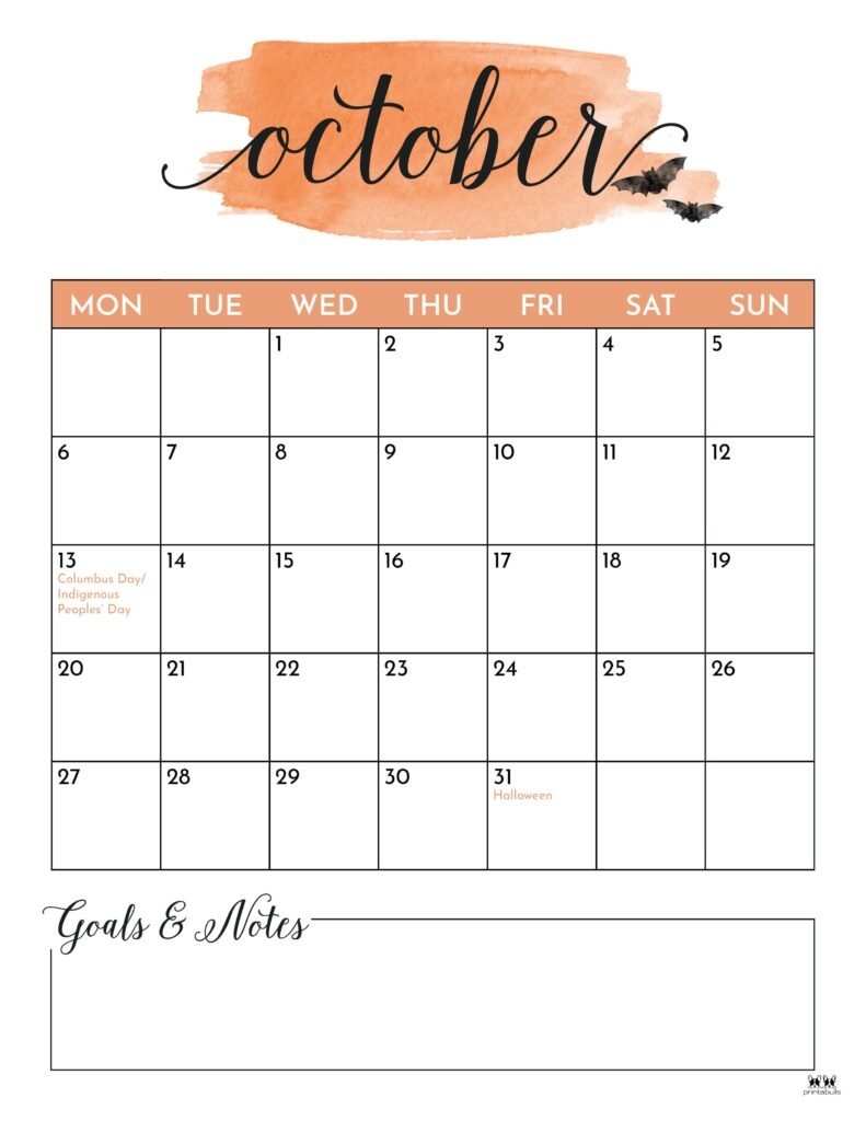 October 2025 Calendars 107 FREE Printables Printabulls