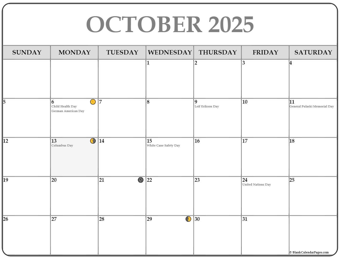 October Moon Phases 2025 Calendar