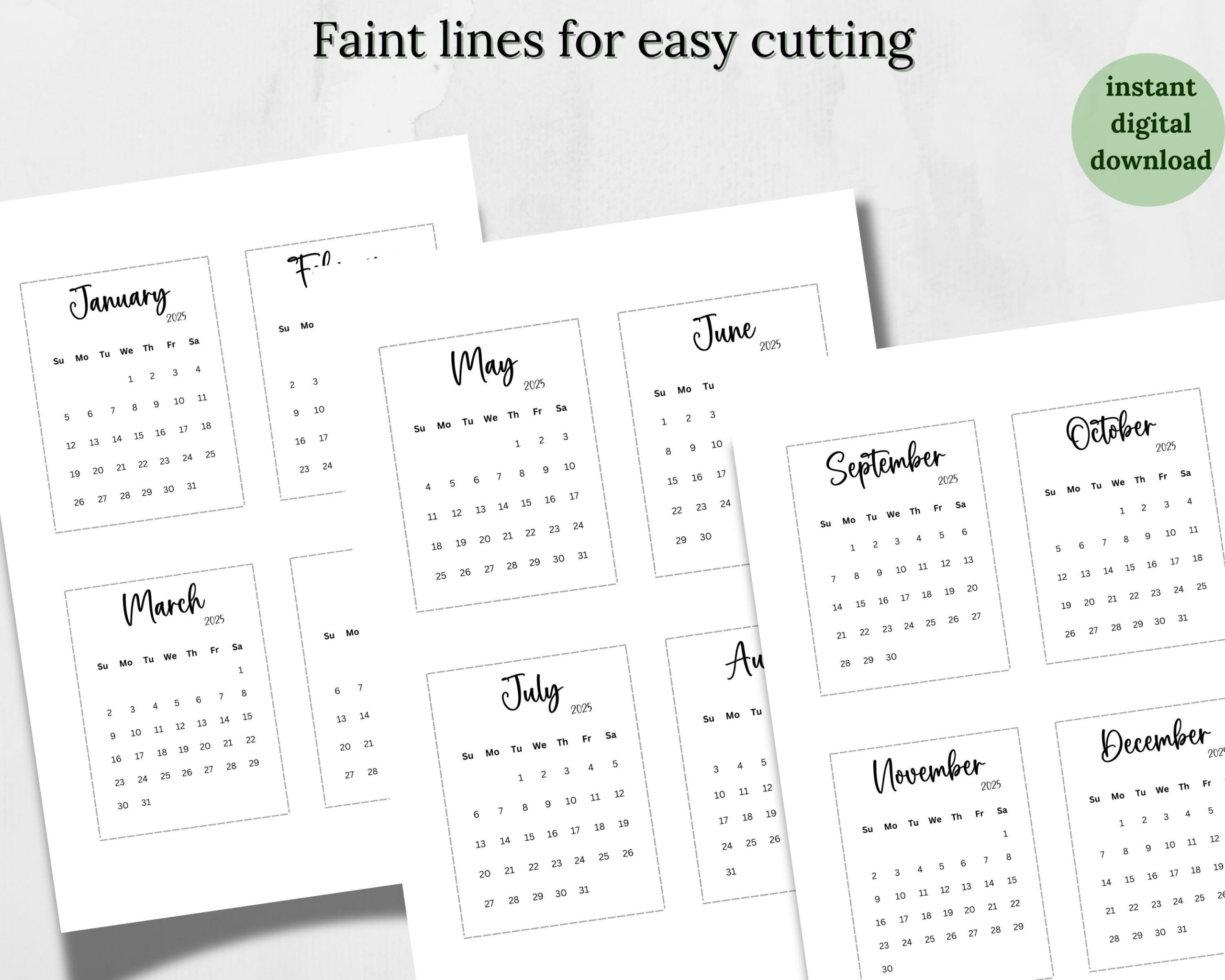 Printable 2025 Mini Calendar 3x4 Minimalist Calendar Planner Calendar Cards Desk Calendar Black And White Digital Calendar Sunday Monday Etsy
