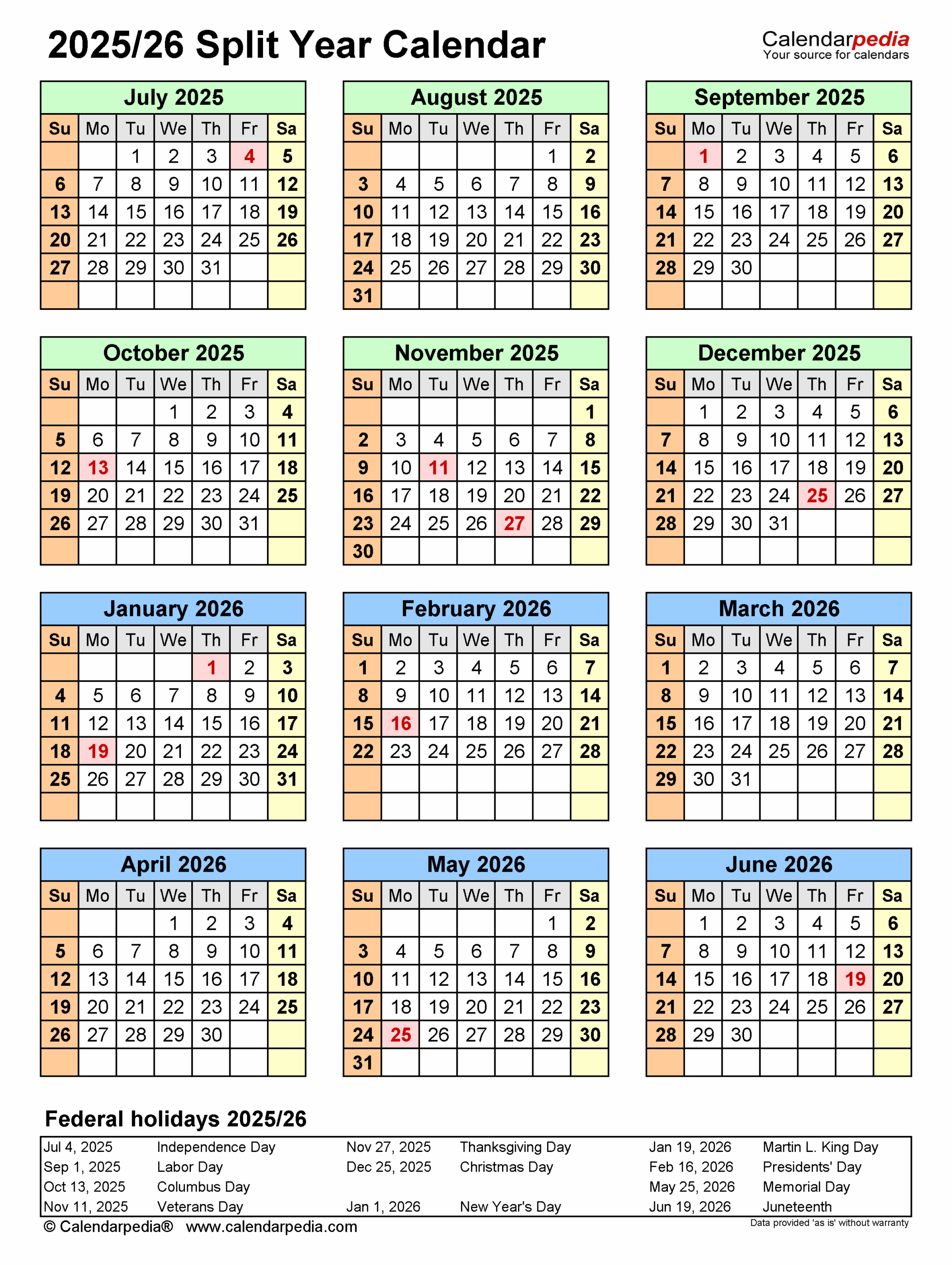 April May June July 2026 Calendar